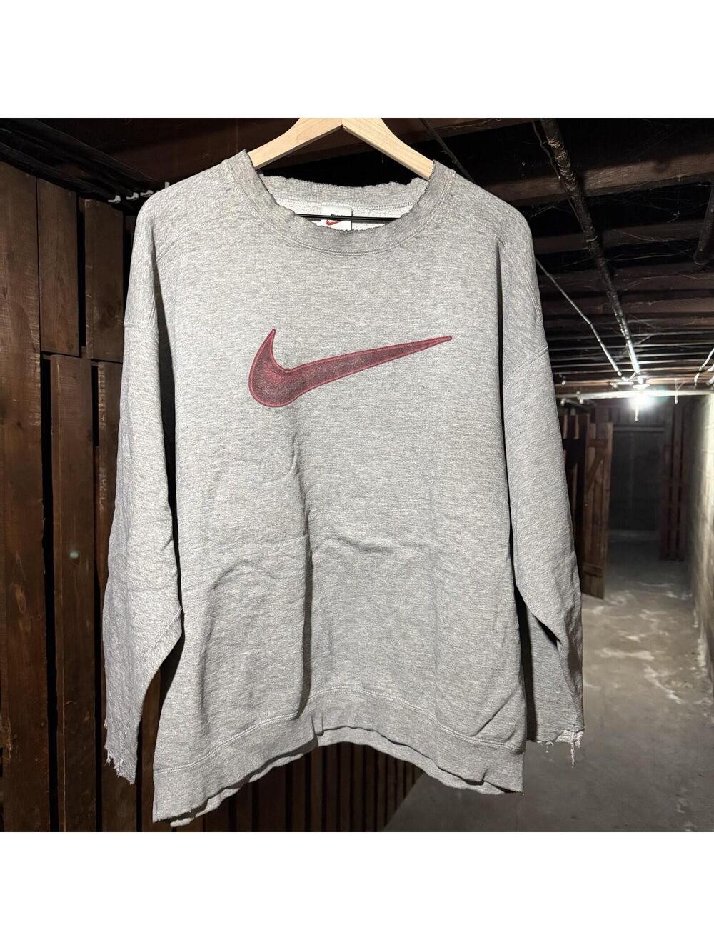 Vintage 90s Nike Gray Crewneck Sweatshirt Made in USA Distressed XL